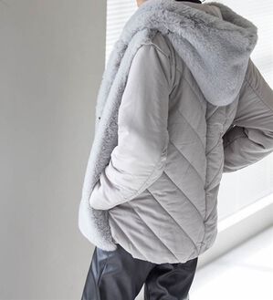 RANAN（ラナン）の「ファー切替中わたアウター（ハーフコート）」｜ライトグレー