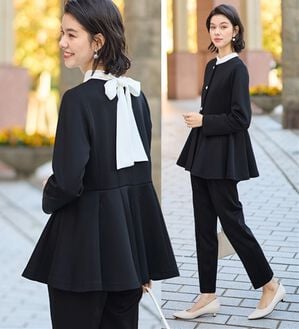 GeeRA（ジーラ）の「【２点セット】ペプラムジャケットテーパードパンツセットアップスーツ（パンツスーツ）」｜ブラック