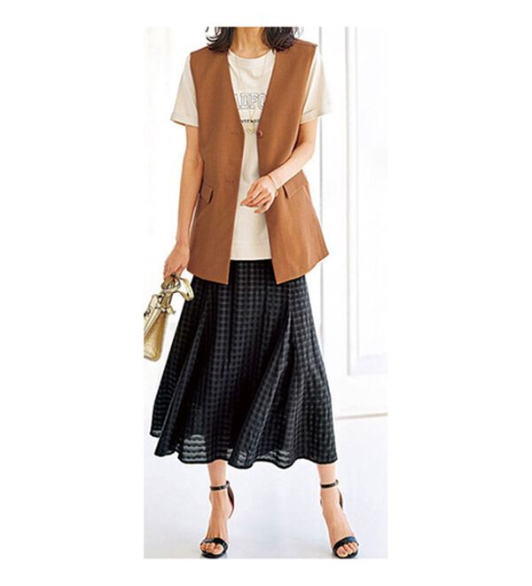 BELLUNA（ベルーナ）の「シアーチェック素材フレアースカート（ロングスカート）」｜詳細画像