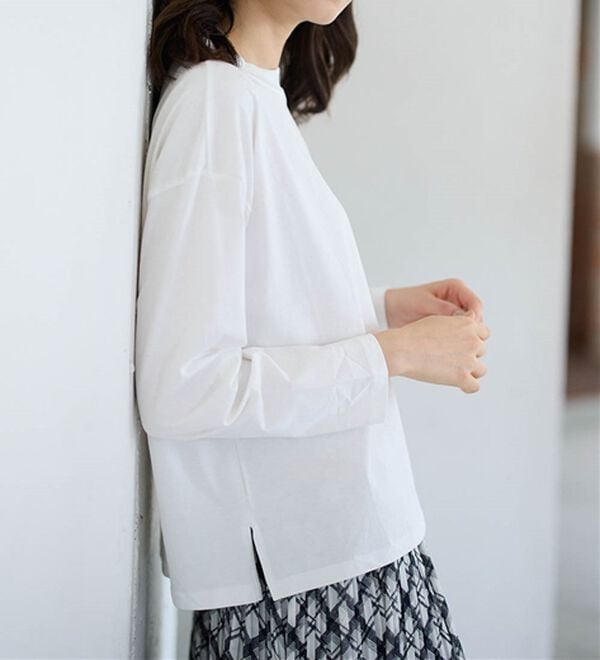 RANAN（ラナン）の「【選べる袖丈】ひんやり！＜BC＞綿100％プチハイネックＴシャツ（カットソー）」｜詳細画像