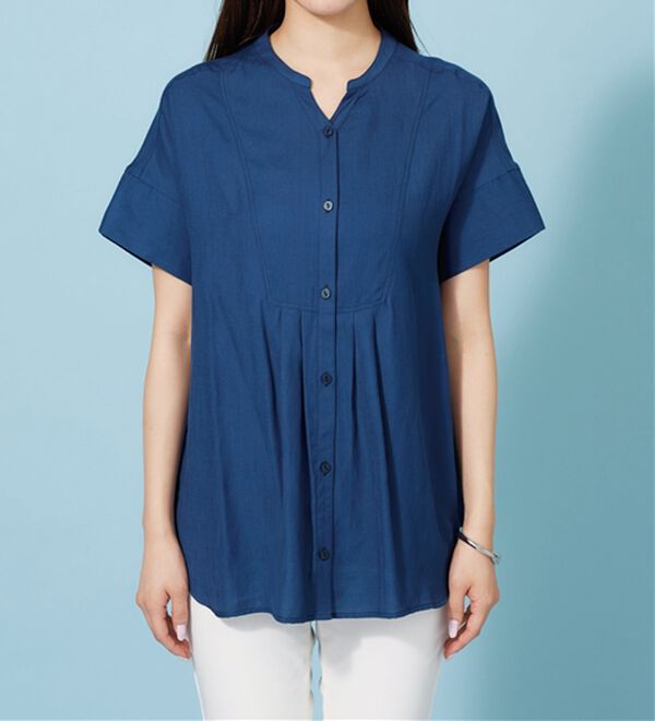 BELLUNA（ベルーナ）の「麻調素材タック使いシャツチュニック（ブラウス）」｜詳細画像