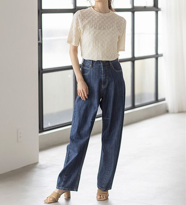 RANAN（ラナン）の「きれい見え麻入りカーブデニム（フルレングスパンツ）」｜詳細画像