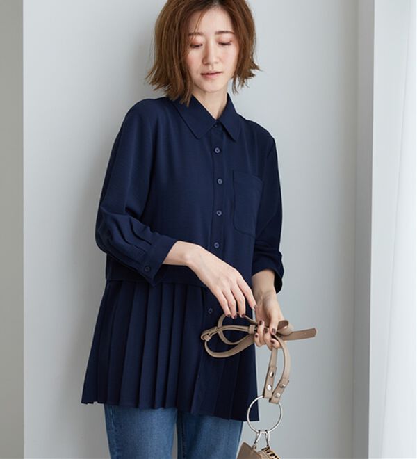 BELLUNA（ベルーナ）の「【UVカット】機能付！裾プリーツ切替チュニック（チュニック）」｜詳細画像