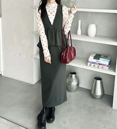 GeeRA（ジーラ）の「【再入荷】楽ちん！ペプラムジャンパースカート（ジャンパースカート）」