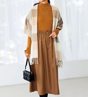 BELLUNA（ベルーナ）の「ニットプルオーバードッキングワンピース（ドッキングワンピース）」｜テラコッタ