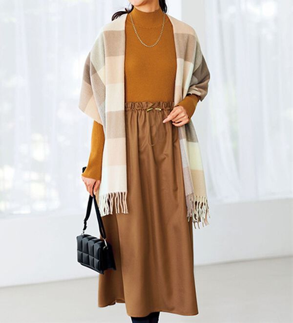 BELLUNA（ベルーナ）の「ニットプルオーバードッキングワンピース（ドッキングワンピース）」｜テラコッタ