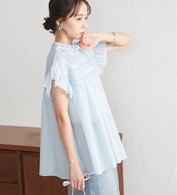 RANAN（ラナン）の「ピンタックフリルボイルブラウス（ブラウス）」｜詳細画像