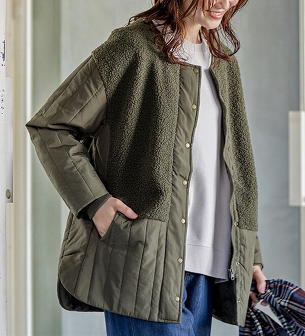 BELLUNA（ベルーナ）の「ボア切替キルトデザインミドル丈コート（ハーフコート）」｜詳細画像