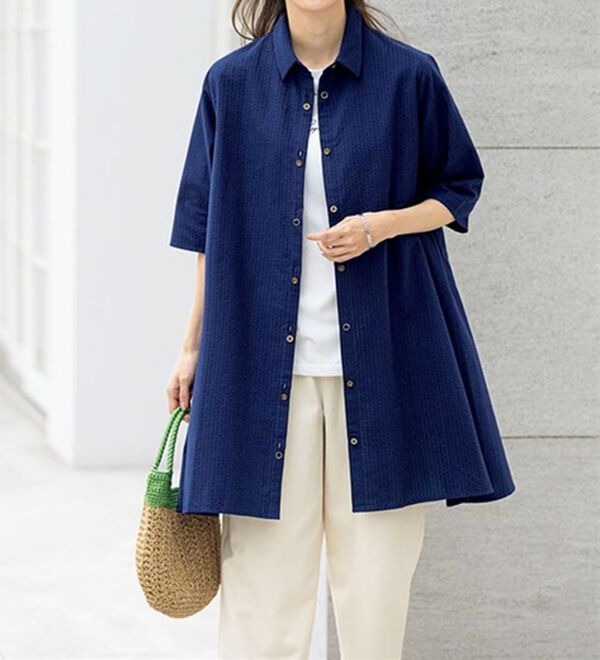 ルフラン（ルフラン）の「【２色組】綿１００％ちび衿シャツワンピ＜レイネル＞（シャツ）」｜詳細画像