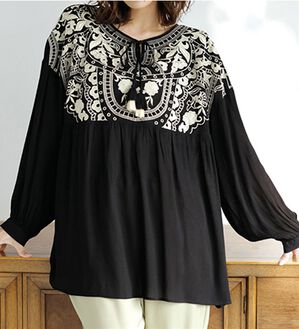 RANAN（ラナン）の「楊柳刺しゅうブラウス（ブラウス）」｜ブラック