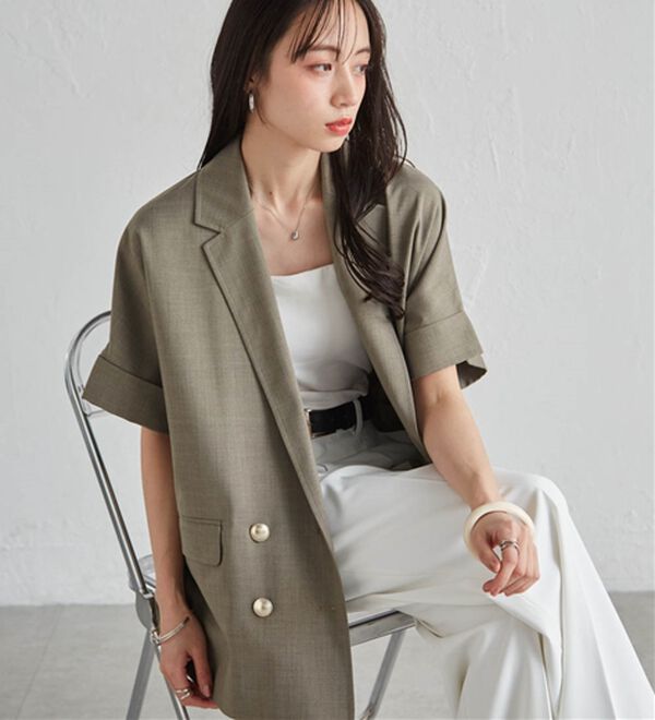 RANAN（ラナン）の「【新色追加】麻調ダブルボタンハーフスリーブジャケット（テーラードジャケット）」｜詳細画像