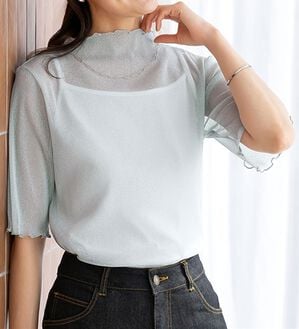 BELLUNA（ベルーナ）の「ラメシアーメロー使いトップス（カットソー）」｜詳細画像