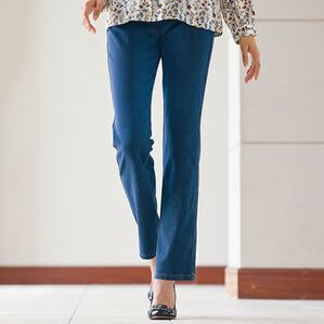 BELLUNA（ベルーナ）の「裏起毛ぐんと伸びるニットデニムパンツ（フルレングスパンツ）」｜インディゴ