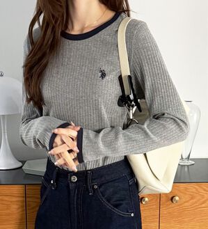 GeeRA（ジーラ）の「【U.S. POLO ASSN.】配色デザインリブロンT（カットソー）」｜グレー