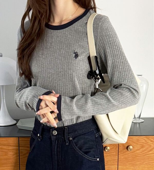 GeeRA（ジーラ）の「【U.S. POLO ASSN.】配色デザインリブロンT（カットソー）」｜グレー