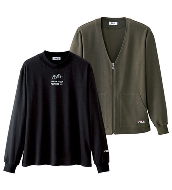 「＜フィラ＞ミラノリブカーデ＆Ｔシャツ（メンズＴシャツ）」｜カーキ