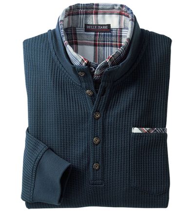 「ワッフルダブル衿トレーナー（メンズトレーナー）」