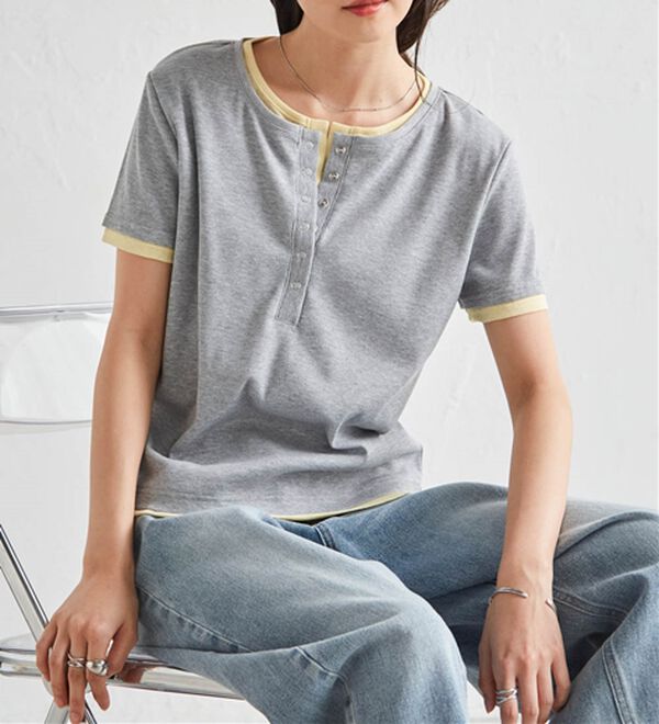 RANAN（ラナン）の「レイヤード風ヘンリーネックTシャツ（カットソー）」｜詳細画像