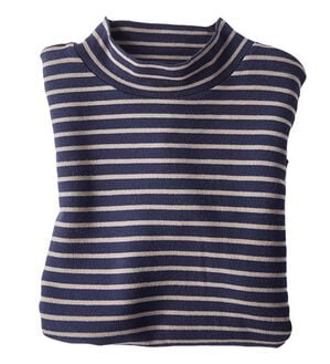 BELLUNA（ベルーナ）の「【選べる衿】肌に優しい綿１００％暖か発熱素材プルオーバー＜ベルホット　コットン＞（カットソー）」｜ボーダー(紺&times;グレー)