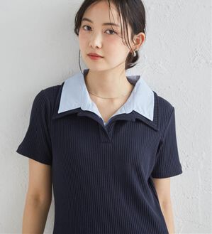 RANAN（ラナン）の「ダブルカラーリブワンピース（カットソーワンピース）」｜ネイビー系