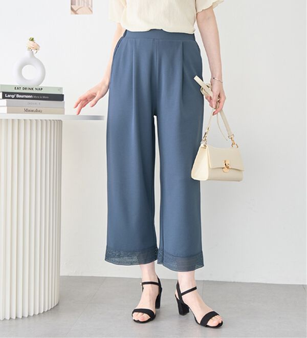 alotta（アロッタ）の「【４つの機能付】ひんやり裾レース楽ちんストレートパンツ（ワイドパンツ・ガウチョ）」｜詳細画像