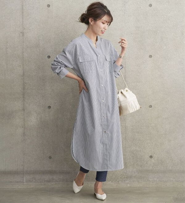 BELLUNA（ベルーナ）の「胸ポケット付キーネックシャツワンピース（チュニック）」｜詳細画像