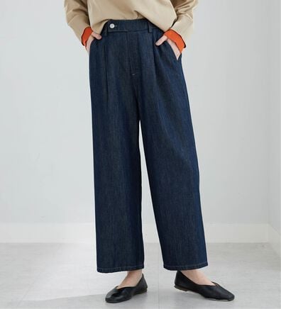 BELLUNA（ベルーナ）の「やわらかデニム素材ウエストタブパンツ（ワイドパンツ・ガウチョ）」