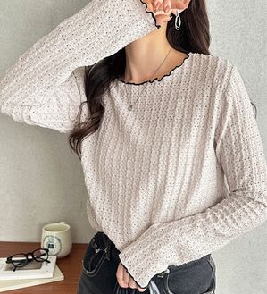 GeeRA（ジーラ）の「表面感配色メローカットソー（カットソー）」｜ライトグレー