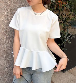 RANAN（ラナン）の「【ひんやり・ＵＶ】異素材切替ペプラムプルオーバー（カットソー）」｜オフホワイト