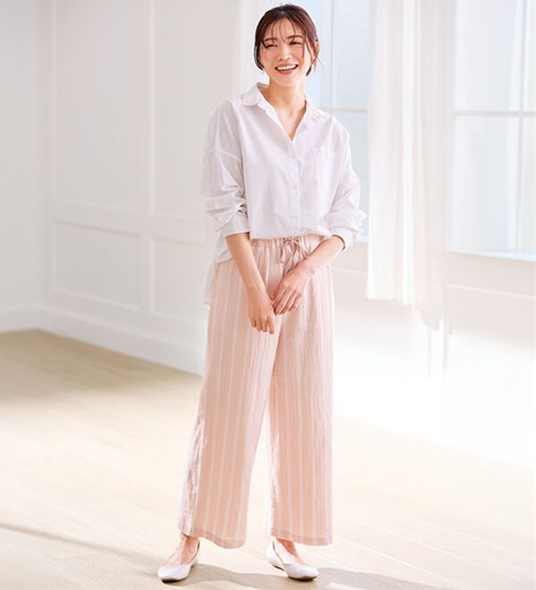 LAVIENNE（ラヴィエンヌ）の「楊柳ガーゼチュニックブラウス・ワイドストレートパンツ(別売)（チュニック）」｜詳細画像