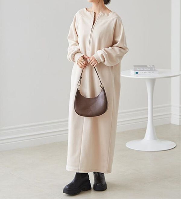 RANAN（ラナン）の「裏起毛ハーフジップワンピース（ロングワンピース）」｜詳細画像