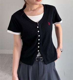 RANAN（ラナン）の「＜U.S.POLO ASSN.＞バイカラーレイヤード風カットソーTシャツ（カットソー）」｜ブラック系