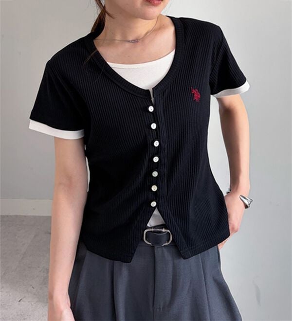 RANAN（ラナン）の「＜U.S.POLO ASSN.＞バイカラーレイヤード風カットソーTシャツ（カットソー）」｜ブラック系