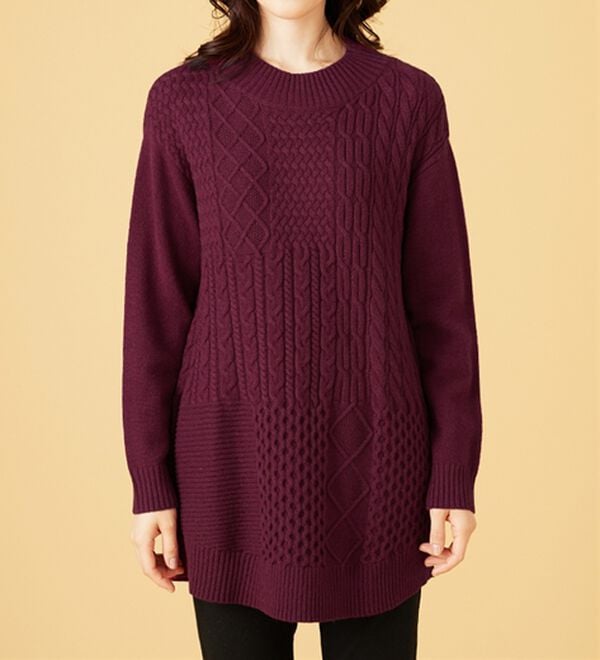 BELLUNA（ベルーナ）の「パッチワーク調ケーブルニットチュニック（チュニック）」｜詳細画像