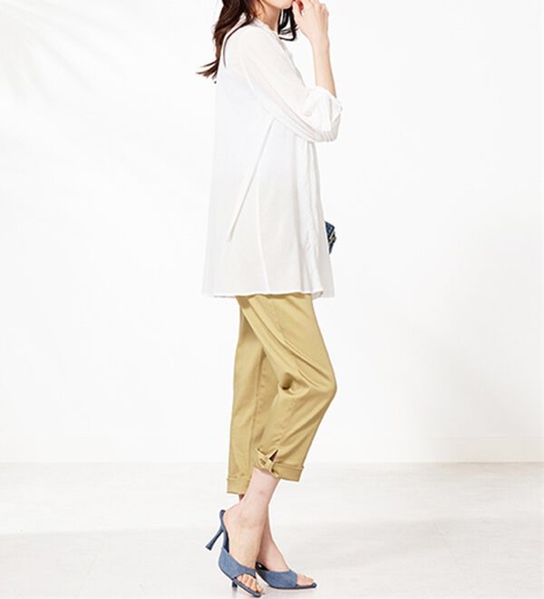 BELLUNA（ベルーナ）の「ヒンヤリ&times;サラリ速乾！綿サテンストレッチ裾リボンクロップドパンツ（クロップドパンツ）」｜詳細画像