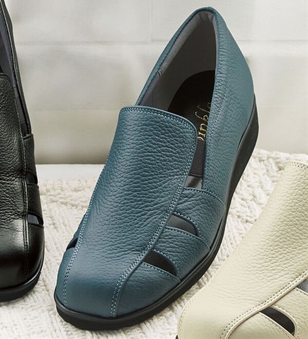 ルフラン（ルフラン）の「柔らかレザーの４Ｅグルカ風デザインシューズ（スリッポン）」｜ブルーグレー