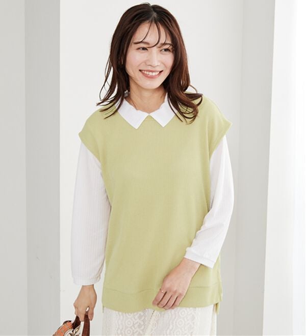 BELLUNA（ベルーナ）の「【新色追加】&ldquo;2点セット&rdquo;あぜ素材ベストアンサンブル（アンサンブル）」｜詳細画像