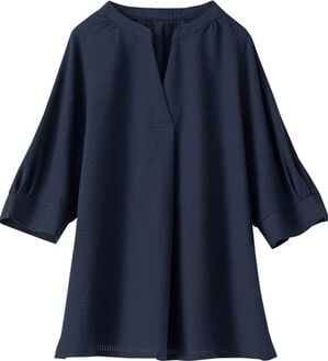 BELLUNA（ベルーナ）の「サッカー素材スキッパーブラウス（ブラウス）」｜ネイビー