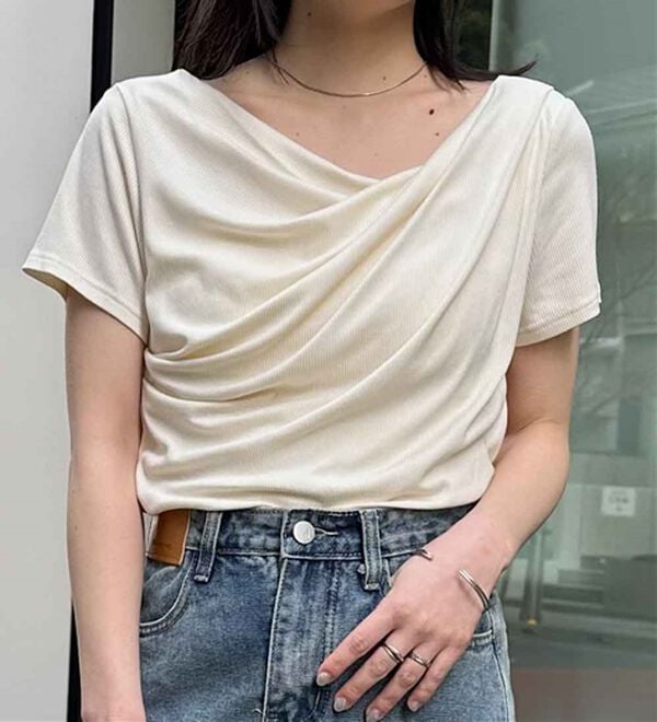 RANAN（ラナン）の「【ひんやり/UV対策】上品ドレープリブTシャツ（カットソー）」｜詳細画像