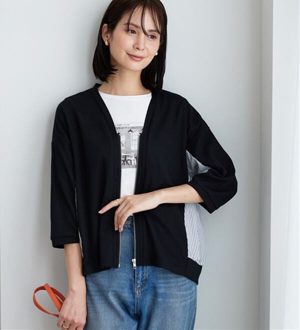 BELLUNA（ベルーナ）の「ストライプ切替ジッパーカーディガン（その他カーディガン）」｜詳細画像