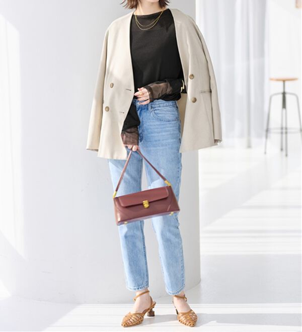 Viola e Viola（ヴィオラ エ ヴィオラ）の「程よい透け感大人シアー素材切替トップス（カットソー）」｜詳細画像