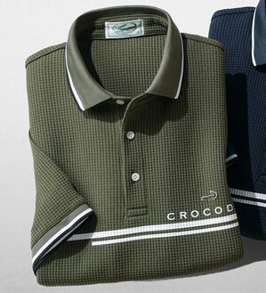 「＜クロコダイル＞さらっと快適ワッフルポロシャツ（メンズポロシャツ）」｜カーキ
