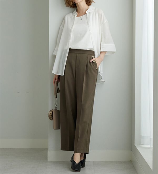 BELLUNA（ベルーナ）の「メランジストレッチ素材ワイドパンツ（ワイドパンツ・ガウチョ）」｜詳細画像