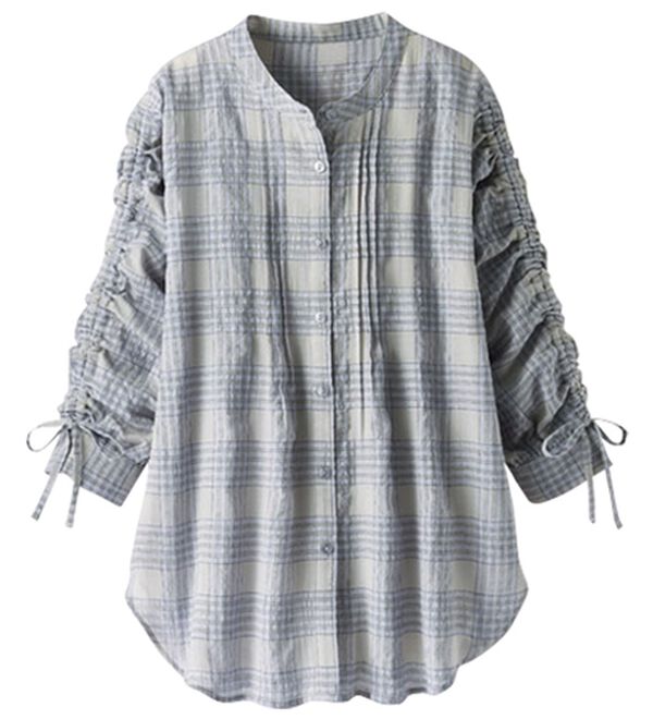 BELLUNA（ベルーナ）の「シアーチェック素材袖ドロストブラウス（シャツ）」｜詳細画像