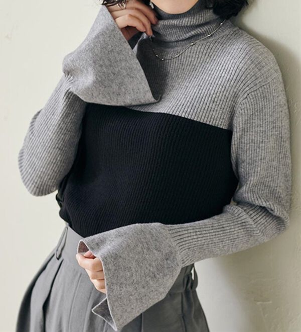 RANAN（ラナン）の「＜ムースタッチ＞洗える！バイカラータートルリブニット（ニット・セーター）」｜詳細画像