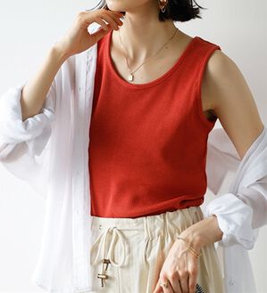 GeeRA（ジーラ）の「前後２ｗａｙスリットネックワッフルタンクトップ（タンクトップ・キャミソール）」｜オレンジ