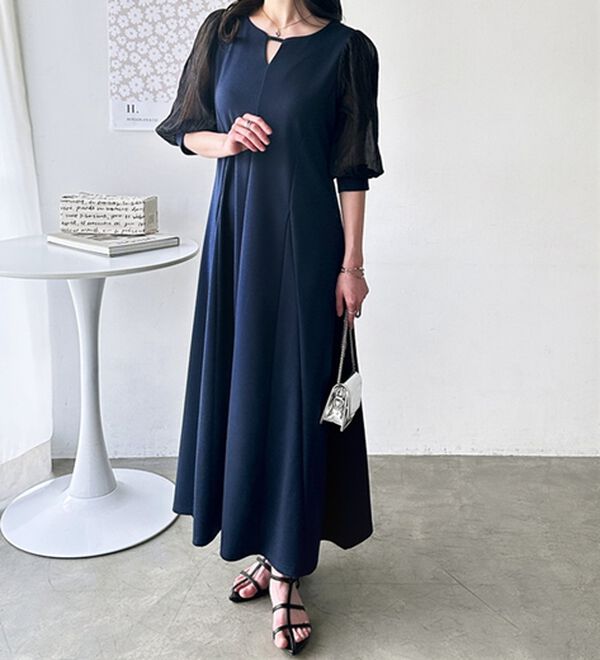 GeeRA（ジーラ）の「袖楊柳シアー美ラインワンピース（カットソーワンピース）」｜詳細画像