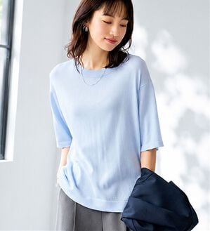 BELLUNA（ベルーナ）の「【接触冷感！】シャリ冷や高見えニットＴ（ニット・セーター）」｜ライトブルー