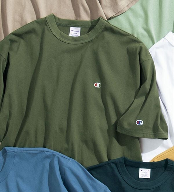 「＜チャンピオン＞綿１００％リラックスフィット５分袖Ｔシャツ（メンズＴシャツ）」｜ダークグリーン