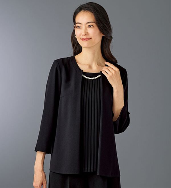 BELLUNA（ベルーナ）の「【３点セット】洗えるストレッチ素材！ワイドパンツ３点セット（ブラックフォーマル（喪服・礼服））」｜詳細画像